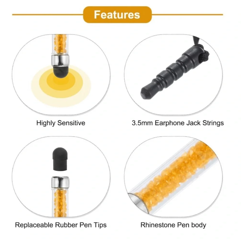 💞 New Gold Mini Stylus Pen for Touchscreen Devices with Headphone Jack Plug